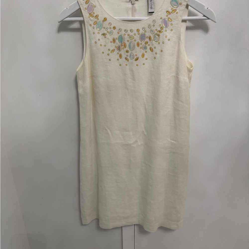 Multicolored Sequin Embellished Off White Sheath Mini Dress